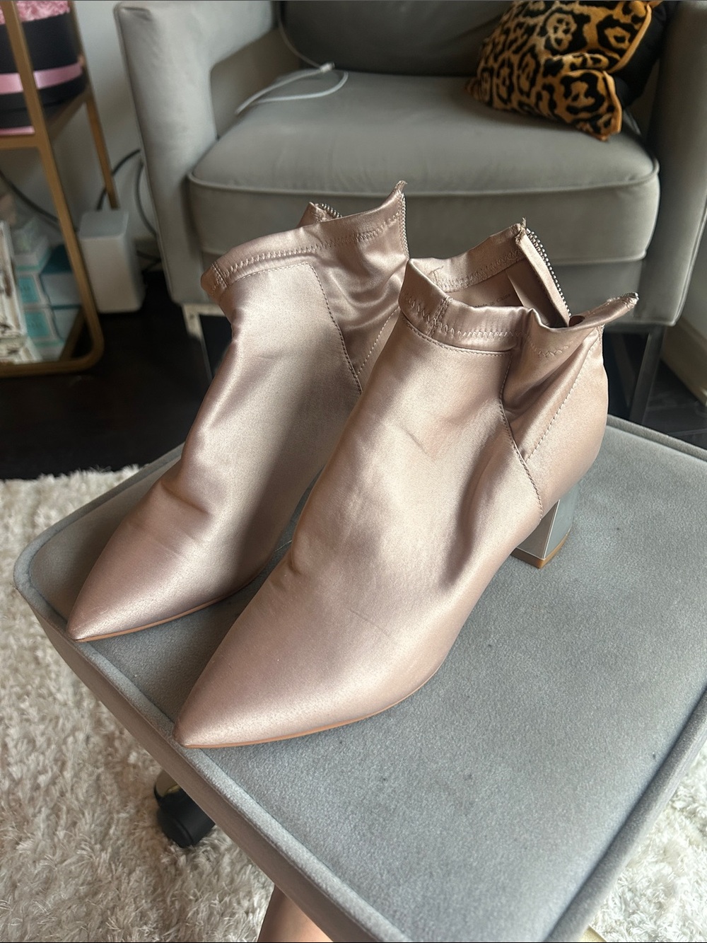 Satin Dolce Vita Metallic Rose Ankle Boots - Pointed Toe Block Heel